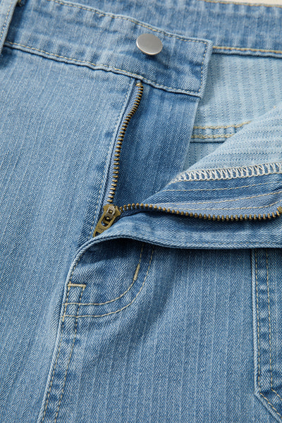 Dusk Blue Patched Pocket Textured Wide Leg Plus Size Jeans