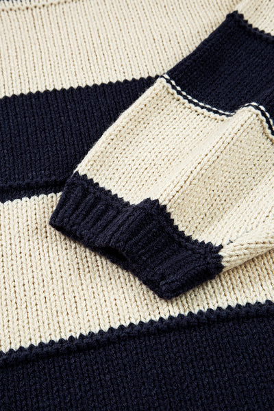 Blue Stripe Color Block PLus Size Drop Shoulder Sweater