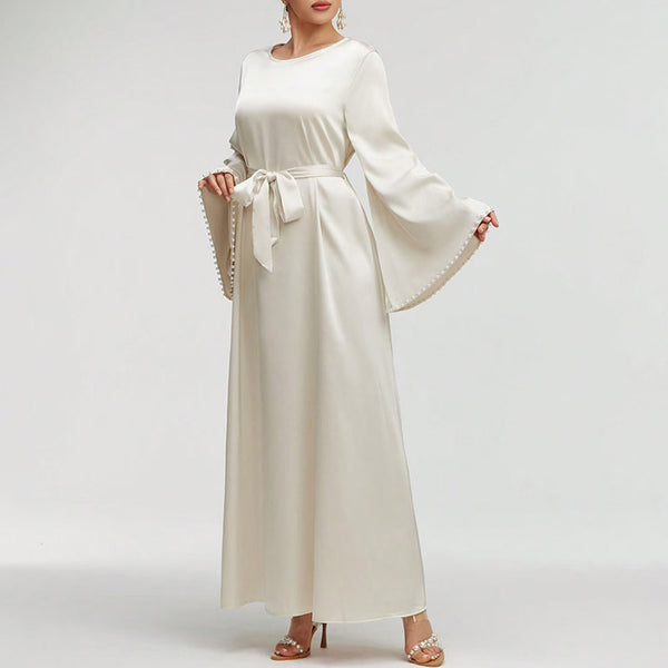 Women's Pearl Cuff A-Line Gown with Long Sleeves