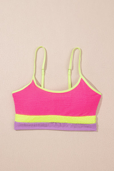 Rose Red Color Block High Waisted Sexy Bikini Set