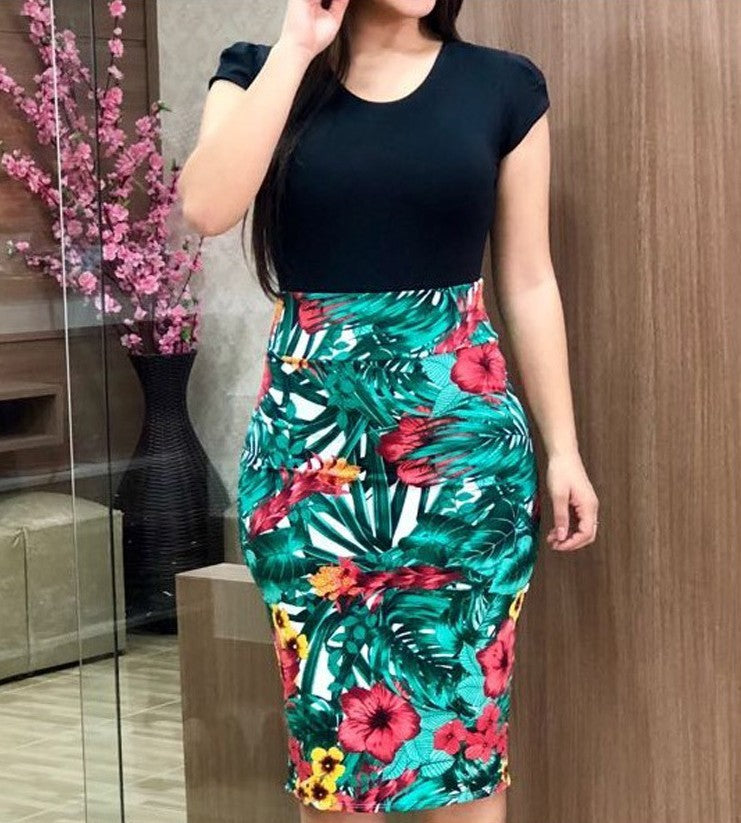 Printed Midi Pencil Dress Large Women Dress