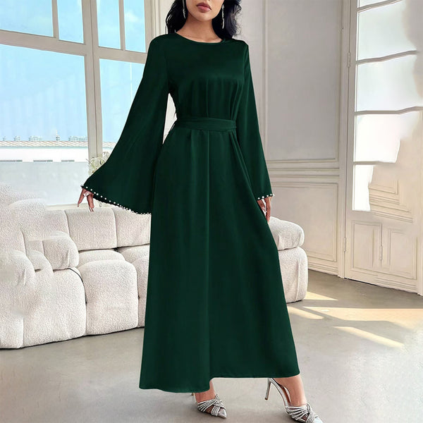 Women's Pearl Cuff A-Line Gown with Long Sleeves