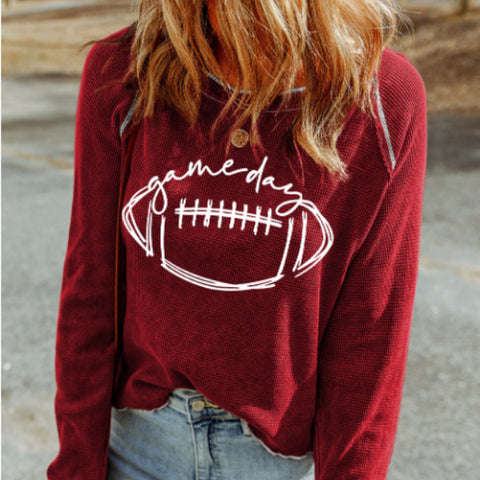 Red Game Day Football Graphic Thermal Knitting Top