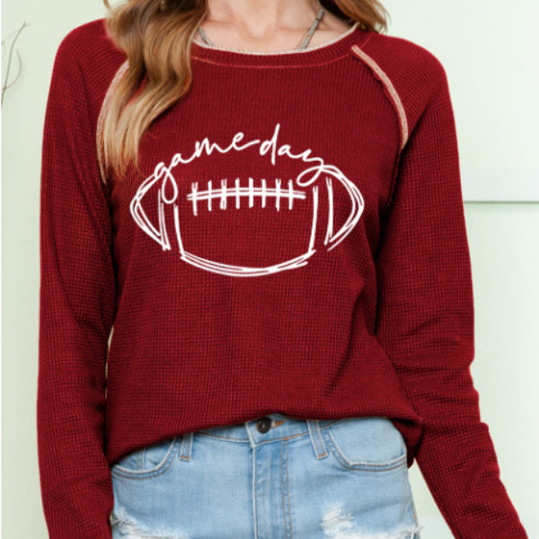 Red Game Day Football Graphic Thermal Knitting Top