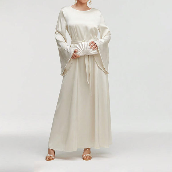 Women's Pearl Cuff A-Line Gown with Long Sleeves