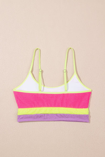 Rose Red Color Block High Waisted Sexy Bikini Set