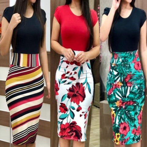 Printed Midi Pencil Dress Large Women Dress
