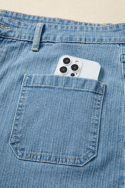 Dusk Blue Patched Pocket Textured Wide Leg Plus Size Jeans