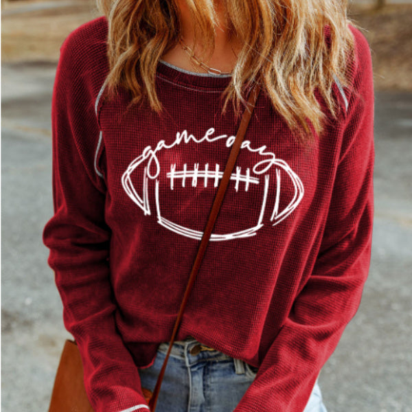 Red Game Day Football Graphic Thermal Knitting Top