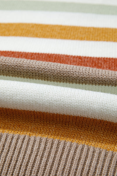 Multicolour Striped Colorblock Drop Shoulder Plus Size Sweater