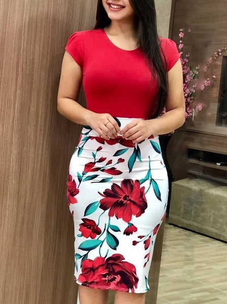 Printed Midi Pencil Dress Large Women Dress