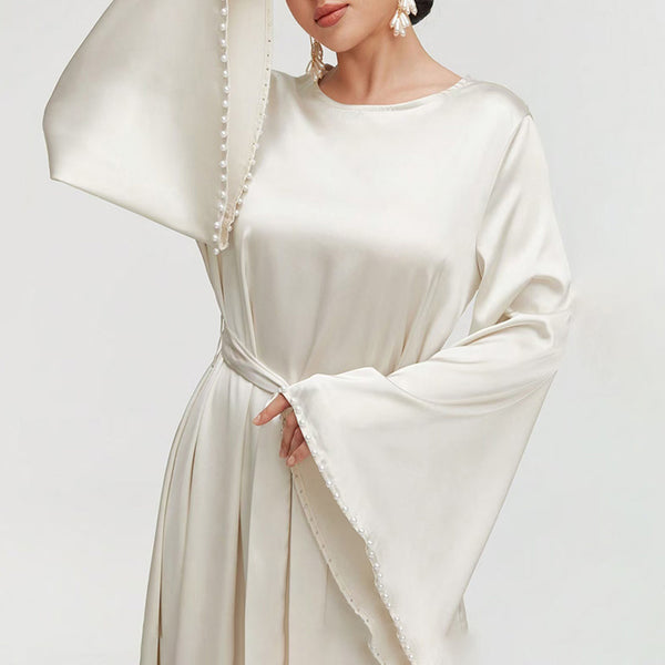 Women's Pearl Cuff A-Line Gown with Long Sleeves