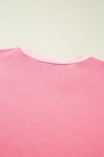Peach Blossom Two Tones Patchwork Half Sleeve Plus Size T Shirt