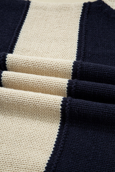 Blue Stripe Color Block PLus Size Drop Shoulder Sweater