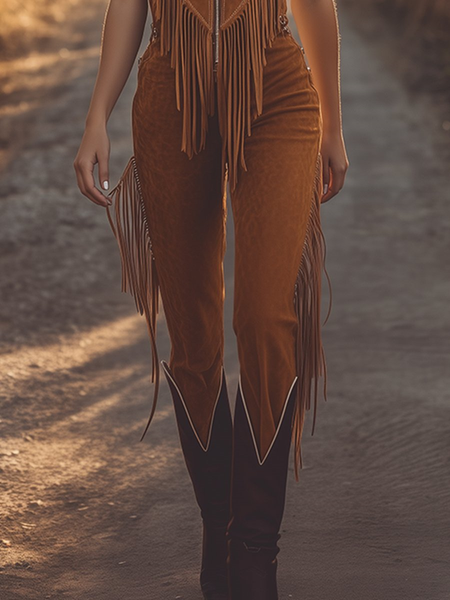 Boho Western Fringe Jumpsuit for Women