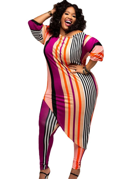 Women’s Striped Top & Leggings Set with Irregular Hem