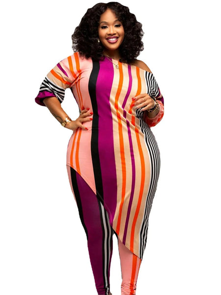 Women’s Striped Top & Leggings Set with Irregular Hem
