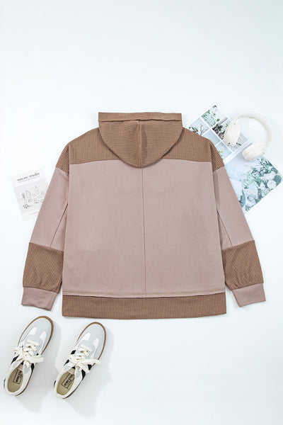 Goat Waffle Contrast Patchwork Plus Size Pocketed Hoodie
