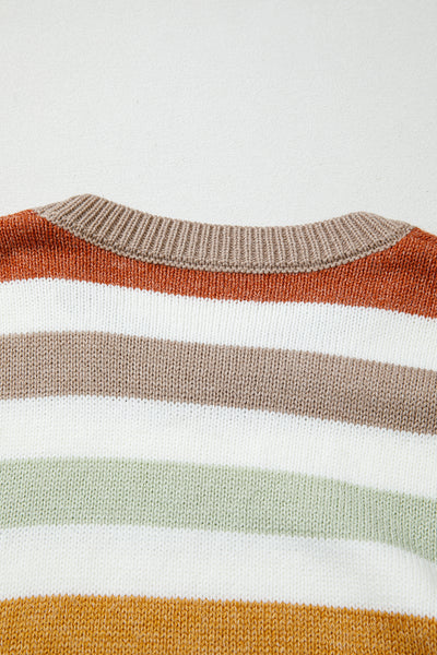 Multicolour Striped Colorblock Drop Shoulder Plus Size Sweater