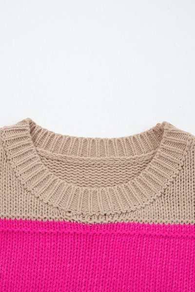 Khaki Stripe Color Block PLus Size Drop Shoulder Sweater