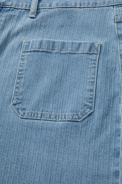 Dusk Blue Patched Pocket Textured Wide Leg Plus Size Jeans