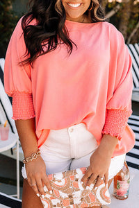 Blossom Shirred Cuffs Half Sleeve Plus Size Textured Blouse