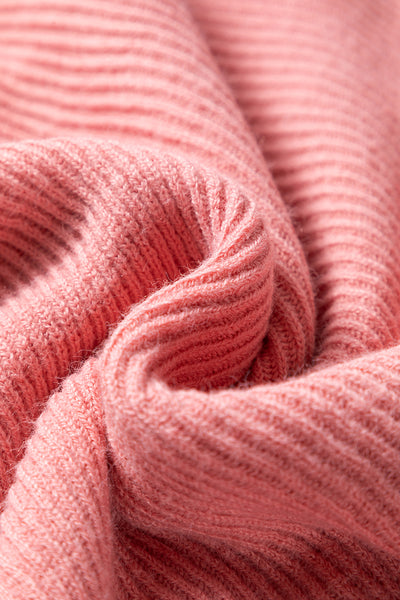 Light Pink Ribbed Knit Half Sleeve Plus Size Poncho Style Sweater