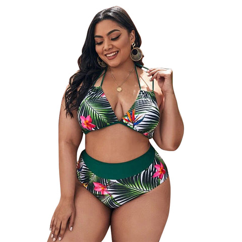 Green Push Up High Waist Halter Two Piece Swimsuit