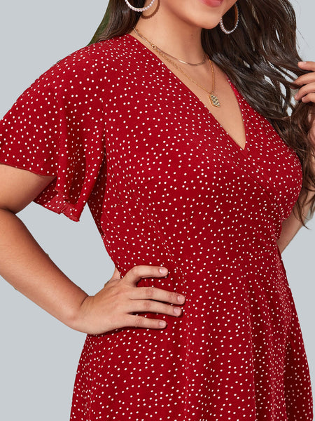 Rough Diva Polka Dot Short Sleeve Print Dress