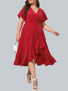 Rough Diva Polka Dot Short Sleeve Print Dress