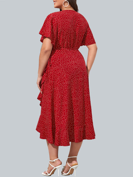 Rough Diva Polka Dot Short Sleeve Print Dress