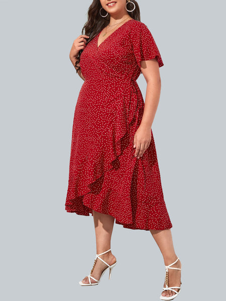 Rough Diva Polka Dot Short Sleeve Print Dress