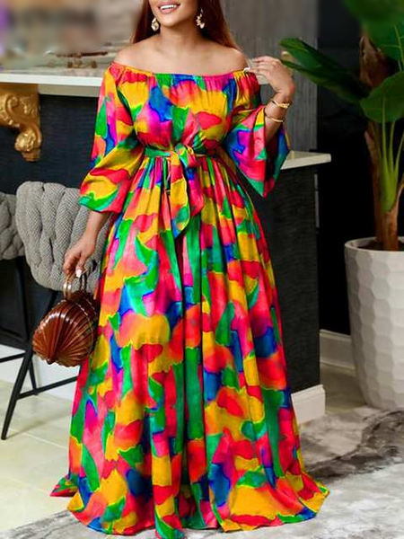 Bohemian Elegance: Off-Shoulder Maxi Summer Dress with Oversize Fit