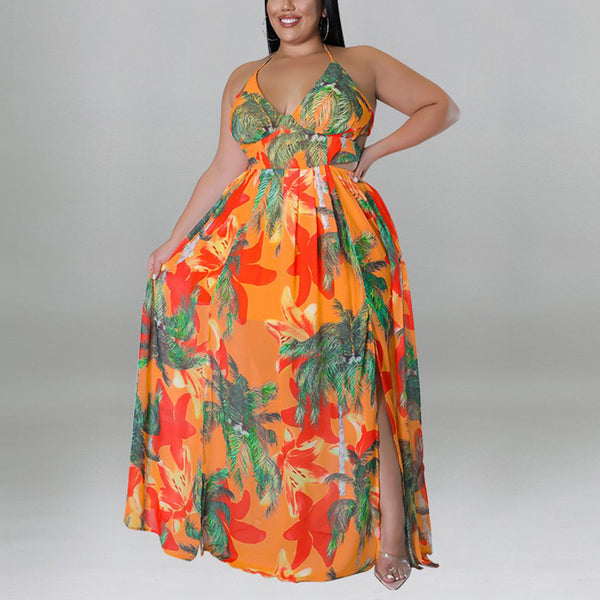 Freesia Backless V Neck Floor Length Dress
