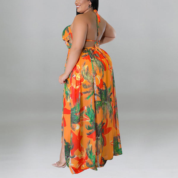 Freesia Backless V Neck Floor Length Dress