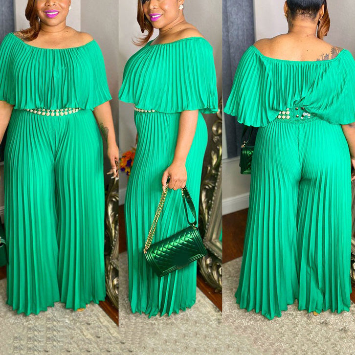 Pleated Batwing Sleeve High Waist Jumpsuits
