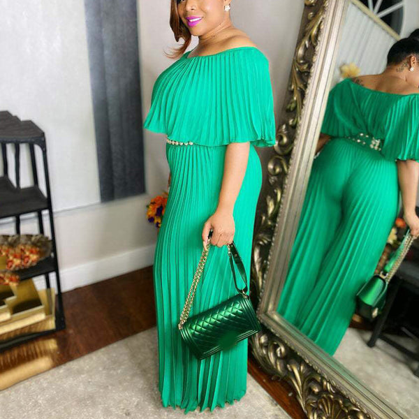 Pleated Batwing Sleeve High Waist Jumpsuits