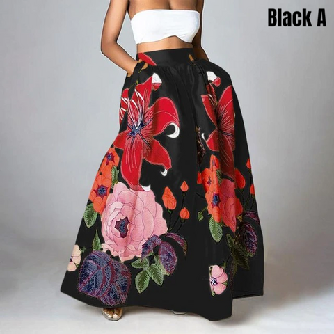 High Waist Floral Printed Women Vintage Maxi Skirt Size S - 5XL