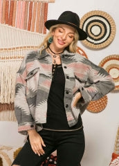 Light Pink and Gray Aztec Button Down Jacket