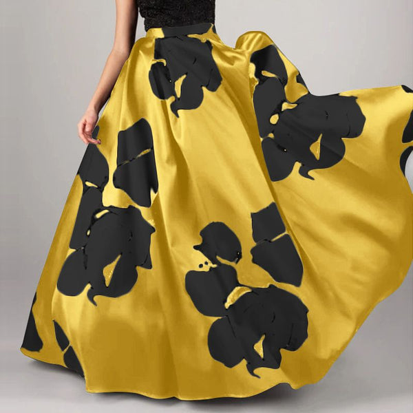 High Waist Big Flower Printed Women's Skirts Size S - 5XL