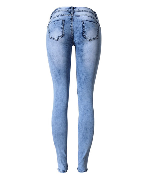 Women's Low Waist Sky Blue Patchwork Skinny  Denim  Jeans - Size  34 to 44