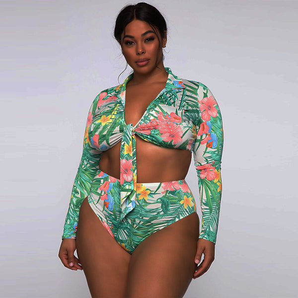 Women Two Piece Leaf Print High Waist Bikini Set S - 5XL