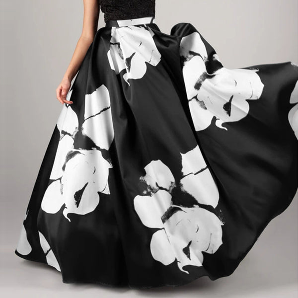 High Waist Big Flower Printed Women's Skirts Size S - 5XL