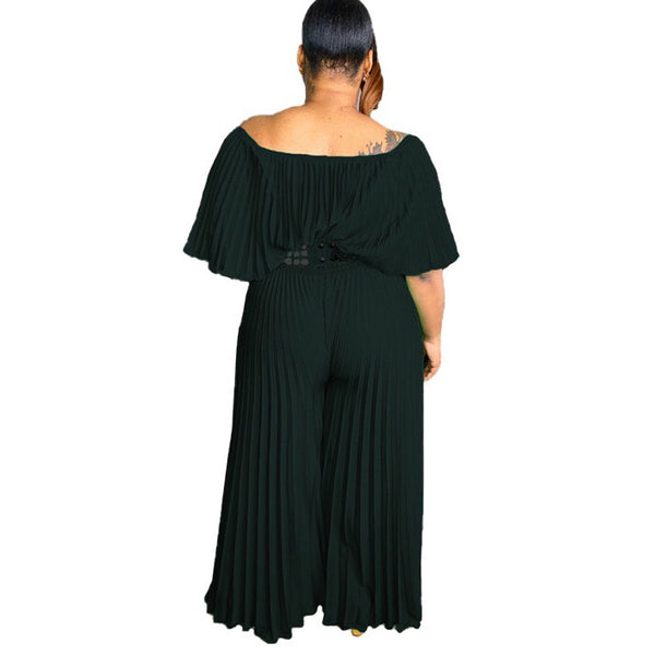 Pleated Batwing Sleeve High Waist Jumpsuits