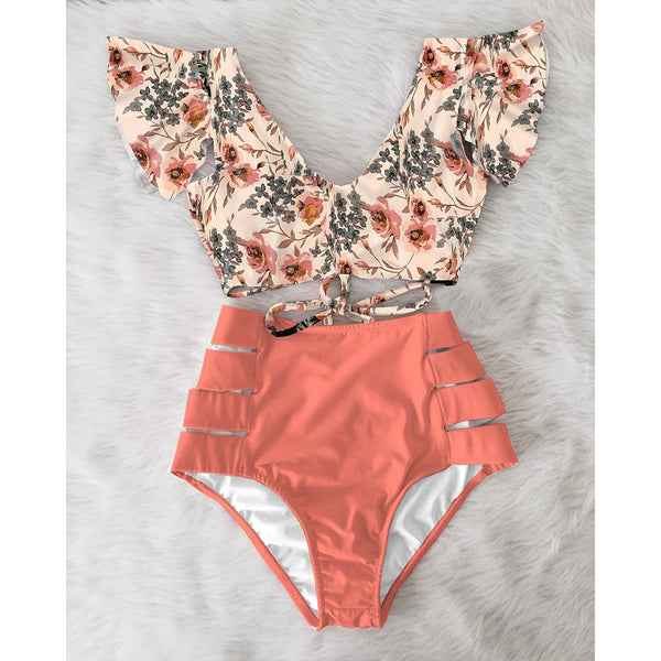 High Waist Ruffle Bikini Set S - XL