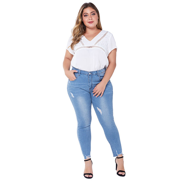 Sculpted Comfort: Plus Size Ripped Skinny Jeans with Stretch for Women