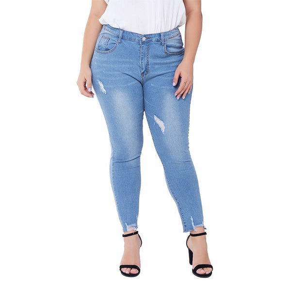 Sculpted Comfort: Plus Size Ripped Skinny Jeans with Stretch for Women