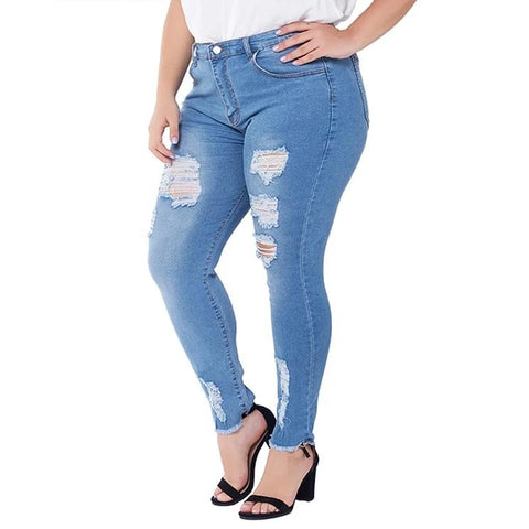 Sculpted Comfort: Plus Size Ripped Skinny Jeans with Stretch for Women