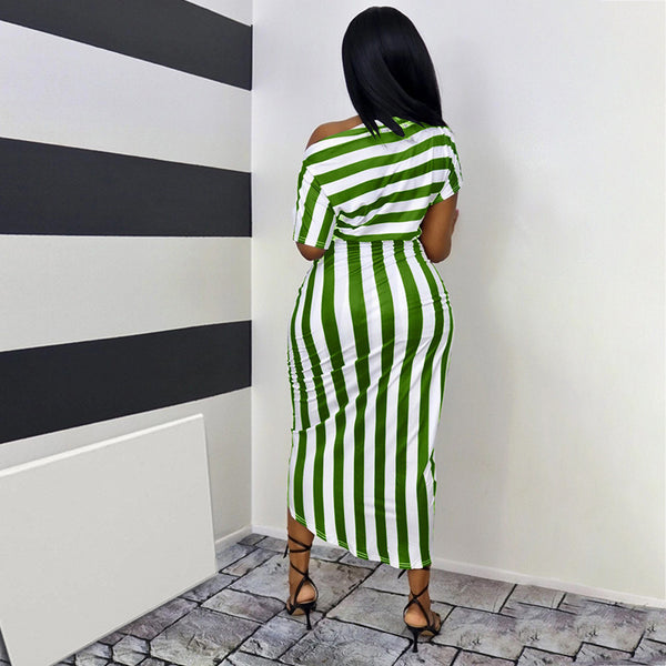 Strapless Striped Slim Long Casual Dress