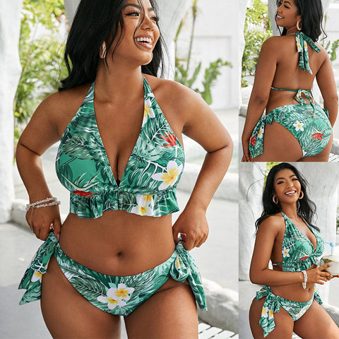 Floral Print Retro Halter Bikini Set